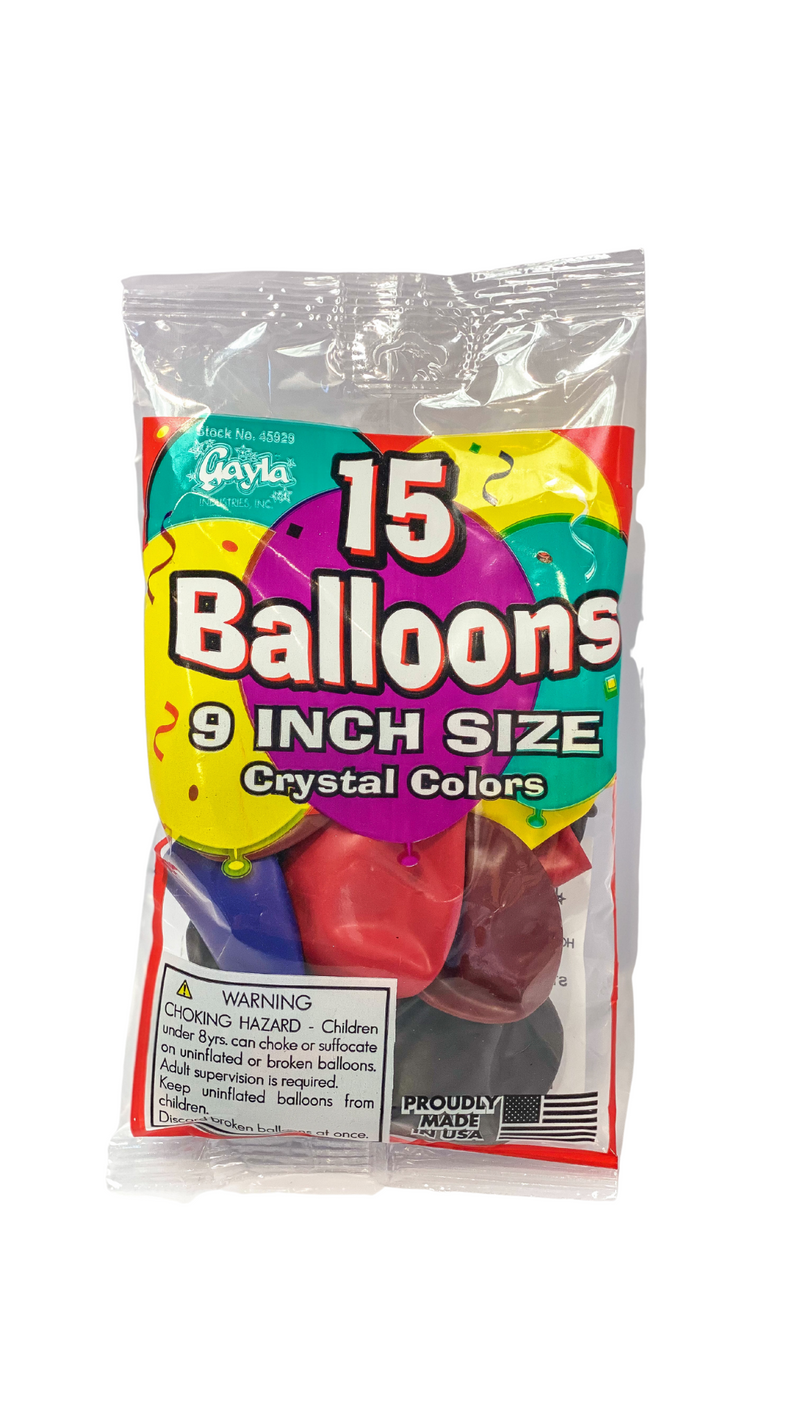 15-ct Retail-Ready Bags - 9" Crystal Black Latex Balloons by Gayla
