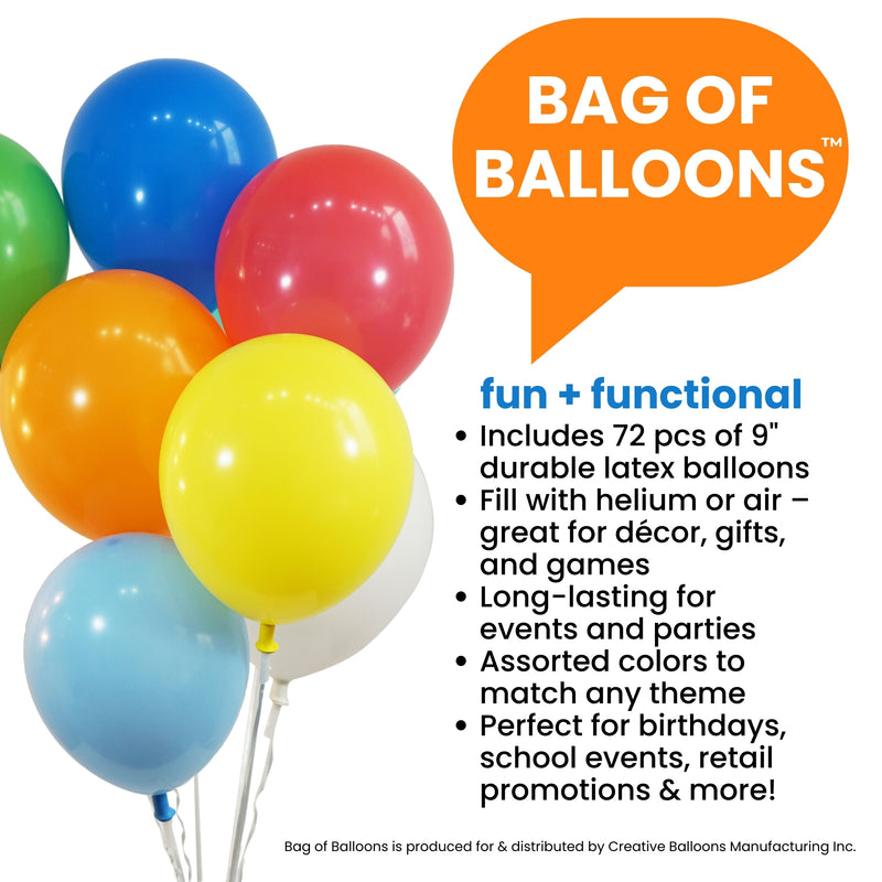 Bag of Balloons™ - 72 ct Assorted Color Latex Balloons